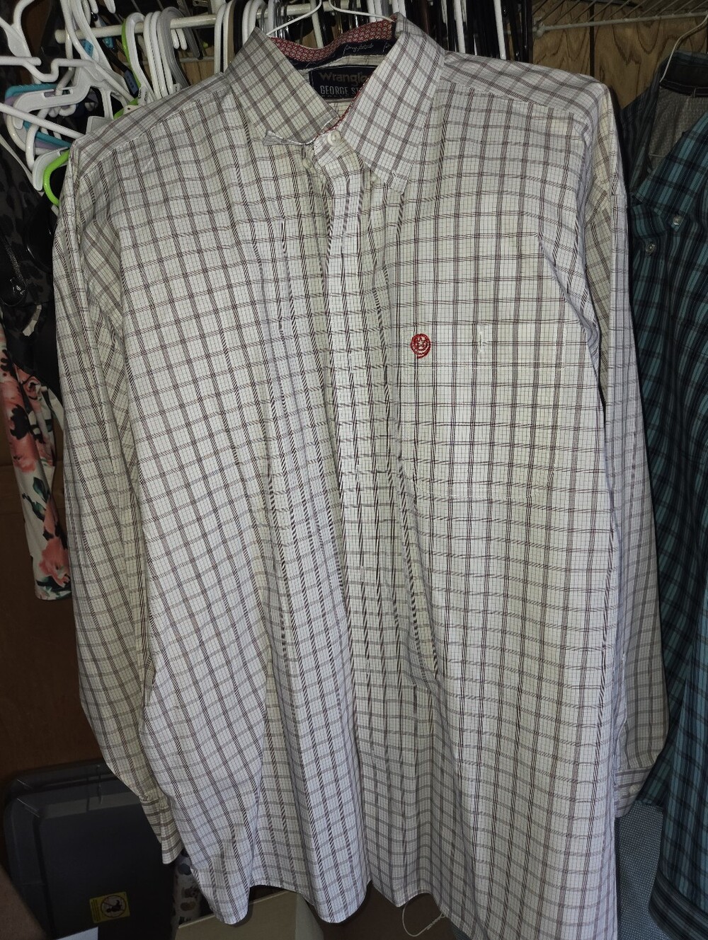 George Strait White Black Red Plaid Long-Sleeve Button-Down Shirt